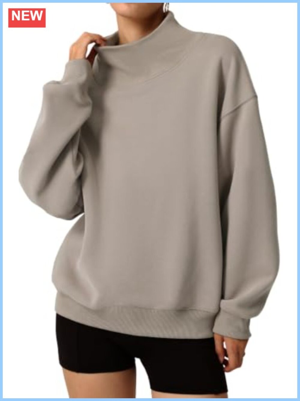 Mock Neck Oversized Pullover Sweatshirt Cotton Blend Long Sleeve Pocket
